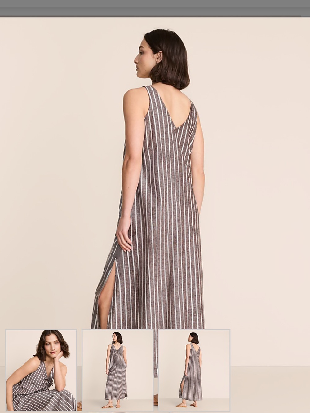 Lou&Grey Loft Sleeveless Brown Stripe Tie-Front Maxi Dress NWOT. This season M - Picture 2 of 9